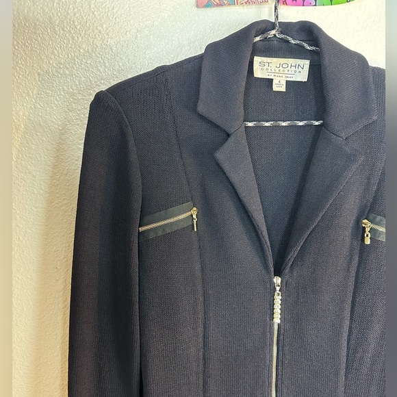 St. John by Marie Gray Black Jacket Blazer Zip Front Knit Women’s Size 4 - Picture 2 of 9
